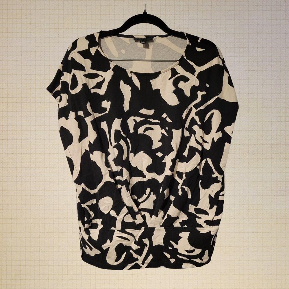 Contemporary Geometric Alfani Cotton Spandex Fitted Blouse Medium Beige Black